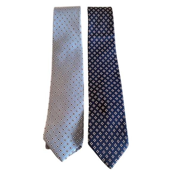Vintage Italian All Silk Tie Lot – Handmade in Italy, English Print Gray & Navy - Picture 1 of 6